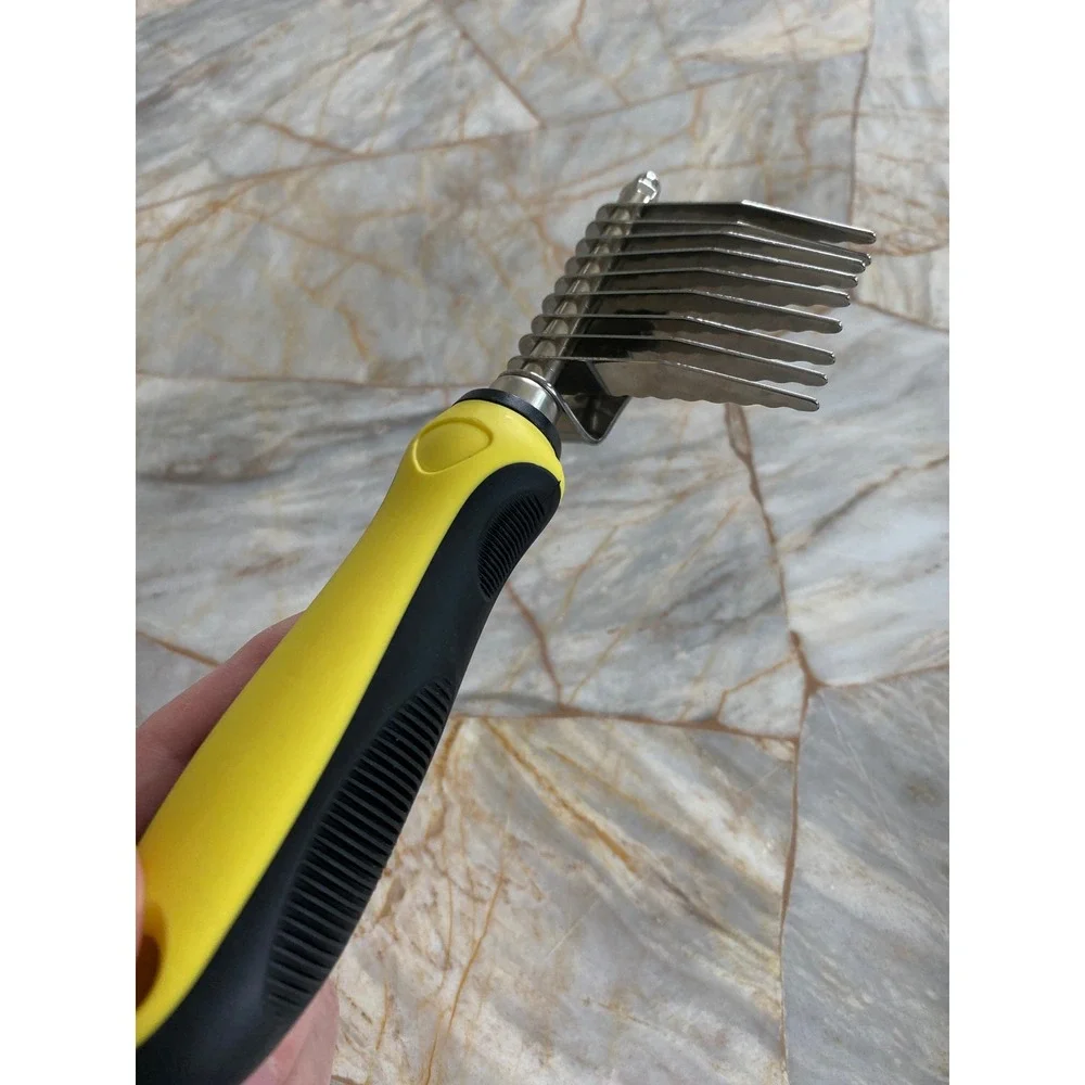 ShedTitan Premium Pet Grooming Dematting Rake + Undercoat Tool Set Yellow Black